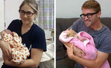 Single Guy Recreates His Twin Sister’s Baby Photos Using A Cat